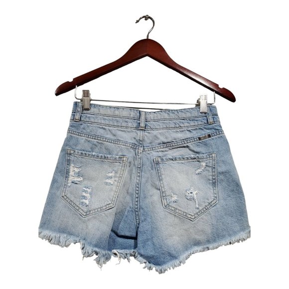 Kancan Womens Shorts Distressed Denim Cut Off Raw Hem Frayed Blue Jean Sz S 28 - Picture 2 of 13